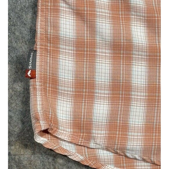 Simms Big Sky Fishing Shirt Men’s S Orange Plaid Pearl Snap Short Sleeve Vented - Picture 4 of 10